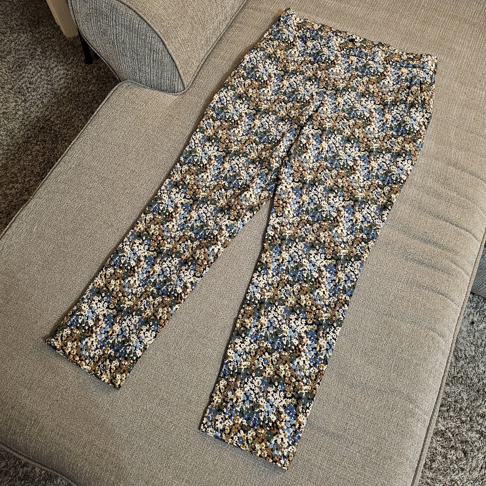 Jules & Leopold Brown Blue Floral Casual Career Office Pull-On Pants Medium - Picture 2 of 8